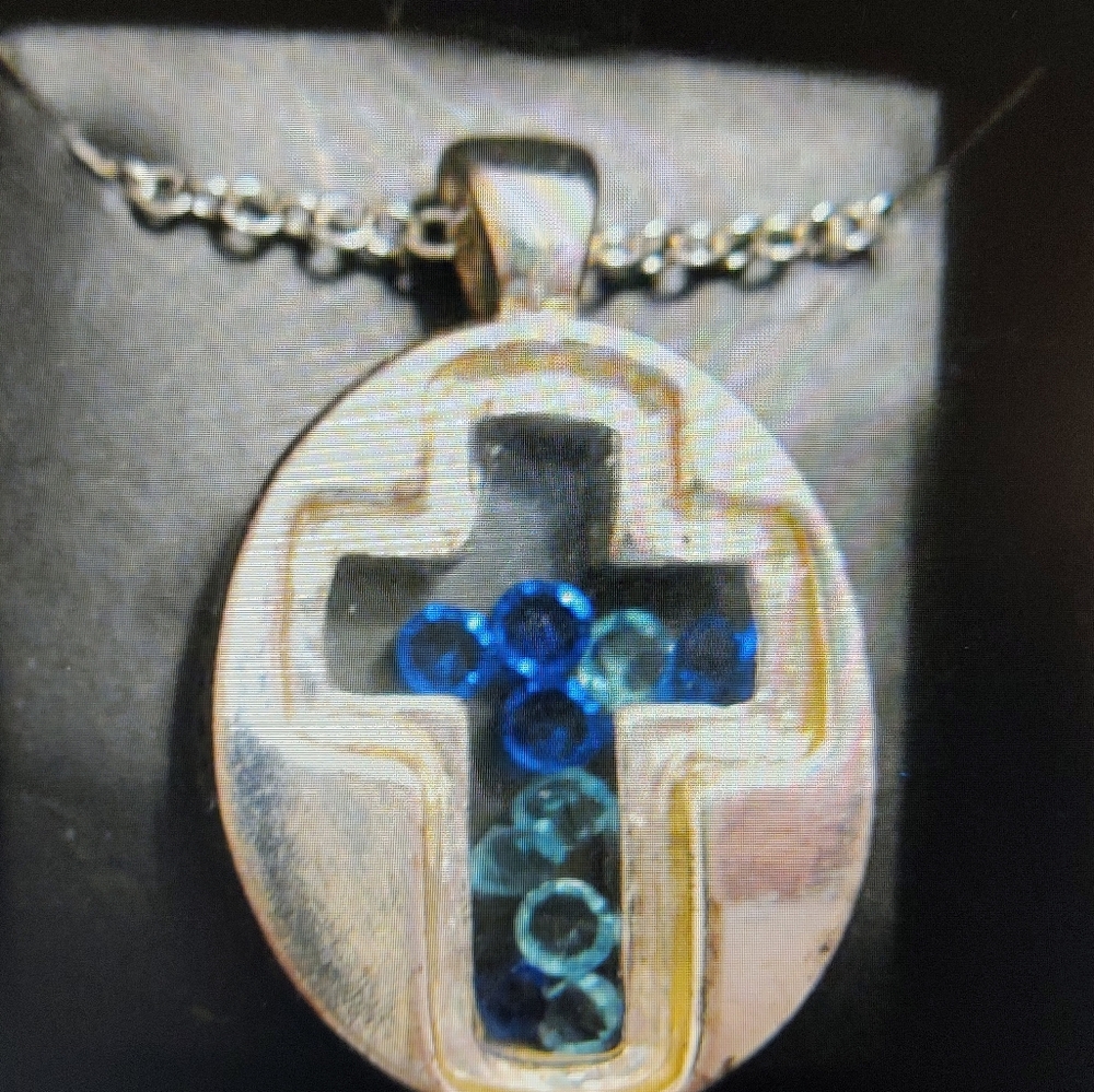 Avon Blue Shaky Cross Necklace